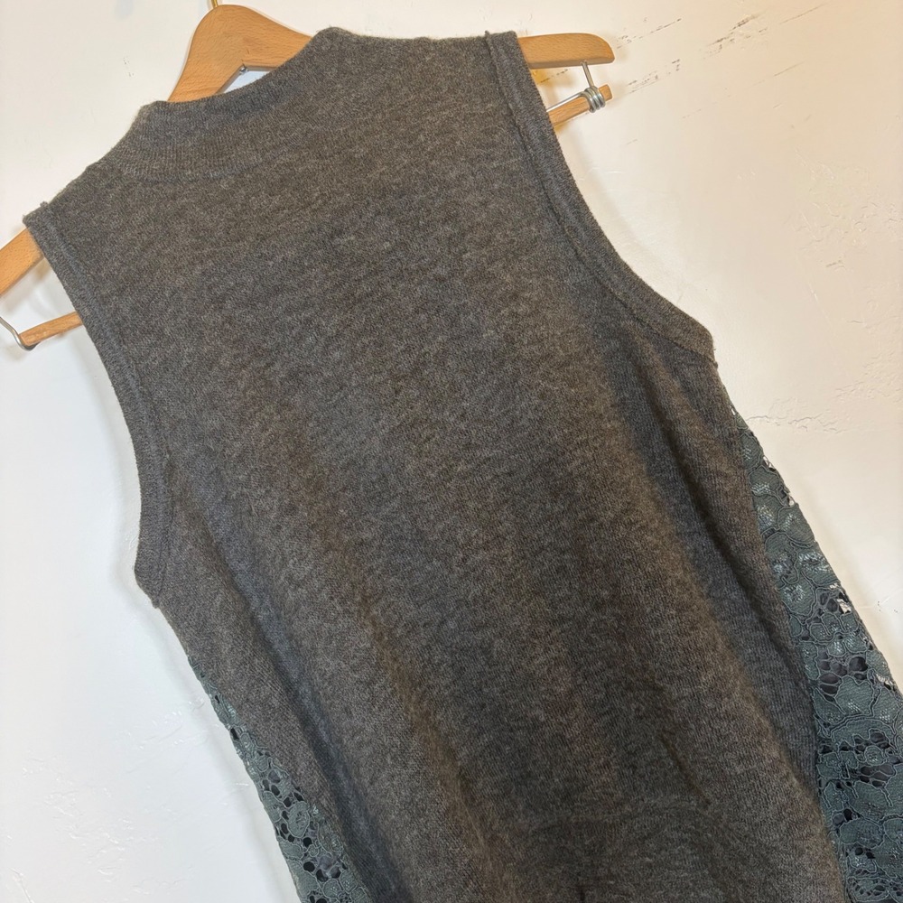 Moth Anthropologie Lace Back Sweater Vest Mock Neck Layered Hem M Fairy Whimsi